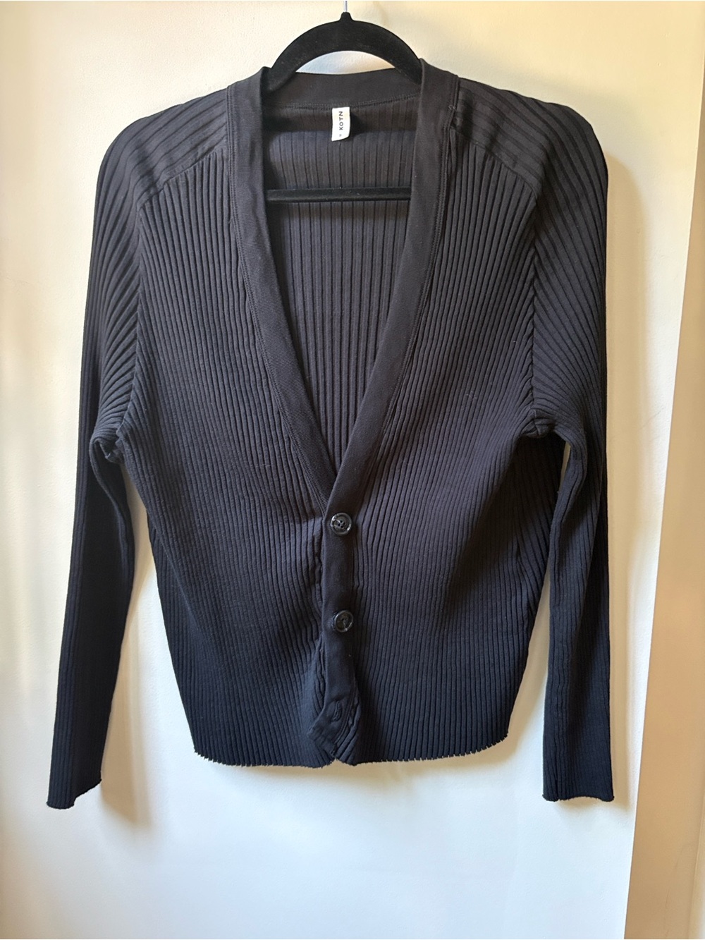 KOTN Black Ribbed Button-Front Unisex Sweater Cardigan